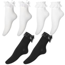 Utensilsto 3 Paar Damen Rüschen Socken Spitzensocken mit Schleife Niedliche Prinzessinnen Baumwolle Knöchelsocken für Frauen Mädchen1 von Utensilsto