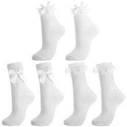Utensilsto 3 Paar Damen Rüschen Socken Spitzensocken mit Schleife Niedliche Prinzessinnen Baumwolle Knöchelsocken für Frauen Mädchen2 von Utensilsto