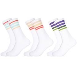 Utensilsto 3 Paare Tennissocken Damen, Retro Damen Sportsocken Lange Weiß Sneaker Socken Frauen Sportsocken von Utensilsto