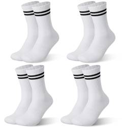 Utensilsto 4 Paar Tennissocken Damen Herren, Unisex Sportsocken Streifen Socken Atmungsaktiv Baumwollsocken Laufsocken Reitsocken 39-44 (Weiß und Schwarz) von Utensilsto
