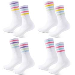 Utensilsto 4 Paare Tennissocken Damen,35-40 Weiße Sportsocken Socken Damen Crew Socks Weiße Socken Baumwoll Socken für Damen von Utensilsto