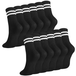 Utensilsto 6 Paare Damen Socken, schwarz Sportsocken Tennissocken Sport Socken mit Streifen Baumwolle Socken Damen von Utensilsto
