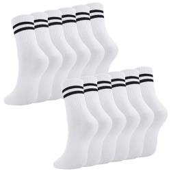 Utensilsto 6 Paare Damen Socken Weiß Sportsocken Tennissocken Sport Socken mit Streifen Baumwolle Socken Damen von Utensilsto