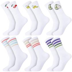 Utensilsto 6 Paare Retro Sportsocken Damen, Frauen Tennissocken Lange Weiße Socken Streifen Sport Socken für Herren Damen von Utensilsto