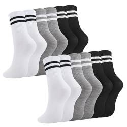 Utensilsto 6 Paare Socken Herren Damen, 38-43 Sportsocken Tennissocken Streifen Socken Baumwolle Sport Socken für Damen Herren von Utensilsto