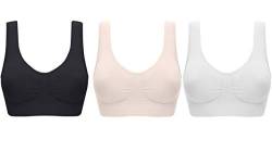 UtopyaUK 3er Pack Komfort BH Gepolstert Damen Mädchen Crop Top mit Pads Nahtlos Schlaf Yoga Bralette Freizeit Stretch Sport Weste breite Träger Vorteilspack Gr. XX-Large, Weiß/Schwarz/Nude von UtopyaUK