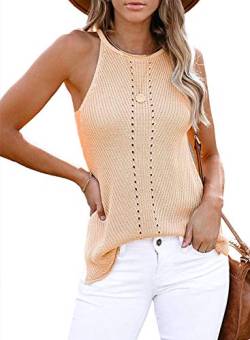 Uusollecy Damen Sommer V Ausschnitt Tank Tops Oberteil Blusen Ärmellos Shirt Tanktop Apricot XXL von Uusollecy