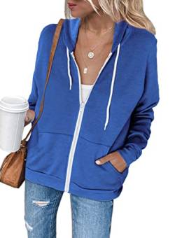 Uusollecy Damen Sweatjacke Hoodie Sweatshirtjacke Pullover Oberteile Kapuzenpullover Einfarbig Full Zip Casual Hoodie Sweatshirt A-dunkelblau XL von Uusollecy