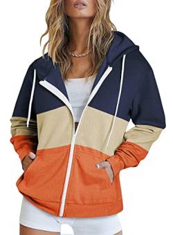 Uusollecy Damen Sweatjacke Hoodie Sweatshirtjacke Pullover Oberteile Kapuzenpullover Einfarbig Full Zip Casual Hoodie Sweatshirt B-orange L von Uusollecy