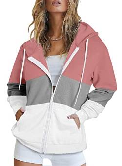 Uusollecy Damen Sweatjacke Hoodie Sweatshirtjacke Pullover Oberteile Kapuzenpullover Einfarbig Full Zip Casual Hoodie Sweatshirt B-rosa XL von Uusollecy