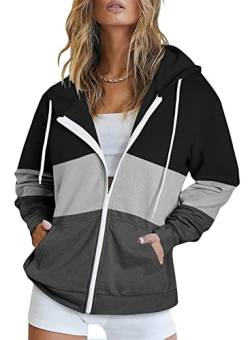 Uusollecy Damen Sweatjacke Hoodie Sweatshirtjacke Pullover Oberteile Kapuzenpullover Einfarbig Full Zip Casual Hoodie Sweatshirt B-schwarz S von Uusollecy