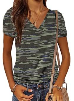 Uusollecy Damen T-Shirt Kurzarm, Rundhals Camouflage Shirts Sommer, Casual Loose Fit Oberteile Bluse Tops Für Frauen Teen Girls S von Uusollecy