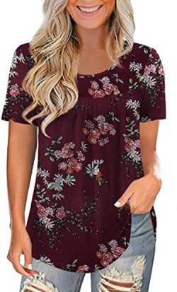 Uusollecy Damen Tunika Sommer, Rundhals Blumenmuster Gedruckt Kurzarm Blusen, Casual Lose Übergröße Tuniken T-Shirt Oberteile Tops Für Frauen Teen Girls M von Uusollecy