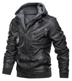 Uusollecy Lederjacke Herren, Kunstlederjacke Mit Abnehmbare Kapuze Schwarz XL von Uusollecy