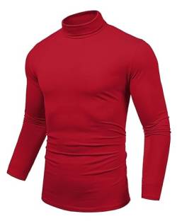 Uusollecy Rollkragenshirt Herren Slim Fit Elastisch Rollkragen Basic Langarmshirts Leichtes Langarm Rollkragenpullover Rot S von Uusollecy