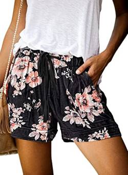 Uusollecy Shorts Damen Sommer Bermuda Tunnelzug Elastische High Waist Blumen Strand Shorts von Uusollecy