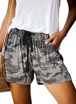Uusollecy Shorts Damen Sommer Bermuda Tunnelzug Elastische High Waist Camouflage Strand Shorts von Uusollecy