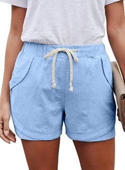 Uusollecy Shorts Damen Sommer Bermuda Tunnelzug Elastische High Waist Einfarbig Strand Shorts B-Blau M von Uusollecy