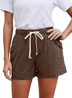 Uusollecy Shorts Damen Sommer Bermuda Tunnelzug Elastische High Waist Einfarbig Strand Shorts B-Grün L von Uusollecy