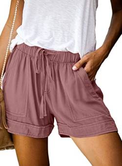 Uusollecy Shorts Damen Sommer Bermuda Tunnelzug Elastische High Waist Einfarbig Strand Shorts Gr. M, Rose von Uusollecy