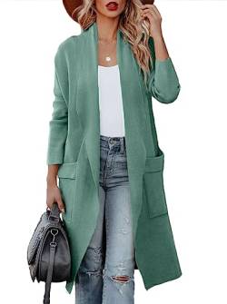 Uusollecy Strickjacke Damen Langarm Drapiert Open Front, Lange Cardigan mit Taschen Türkis L von Uusollecy