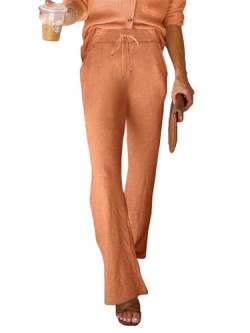 Uusollecy Weite Hose Damen High Waist Strickhose, Elastischer Bund mit Kordelzug Freizeithosen mit Taschen Orange L von Uusollecy