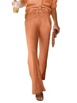 Uusollecy Weite Hose Damen High Waist Strickhose, Elastischer Bund mit Kordelzug Freizeithosen mit Taschen Orange XL von Uusollecy