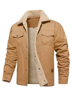 Uusollecy Winterjacke Herren Jacke mit Fleecefutter, Warm Gefüttert Arbeitsjacke mit Druckknopf Khaki L von Uusollecy