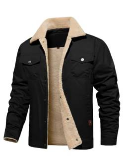 Uusollecy Winterjacke Herren Jacke mit Fleecefutter, Warm Gefüttert Arbeitsjacke mit Druckknopf Schwarz M von Uusollecy