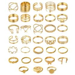 Uwiyo 33 Stück Gold Ringe Set Vintage Finger Ringe Schlange Schmetterlings Herz Twist Fingerring Offene Knoten Stapelbare Knuckle Ringe für Frauen Mädchen von Uwiyo