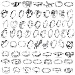 Uwiyo 66 Stück Silber Ringe Set Vintage Finger Ringe Schlange Schmetterlings Twist Fingerring Offene Knoten Boho Stapelbare Knuckle Ringe für Frauen Mädchen von Uwiyo