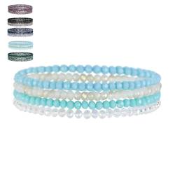Uwiyo Damen Kristall Perlen Armband, Boho Mehrschichtiges Steine Armband Bohemian Edelsteinarmbänder Modeschmuck Geschenk für Damen Mädchen Freundin (Hellblau) von Uwiyo