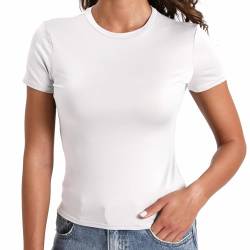 Uwiyo Damen Skims Dupe Crop Tops Kurzarm Y2K Slim Fit T-Shirt Kurzarm Oberteil Basic T-Shirts Rundhals Cropped Tee Streetwear (DE/NL/SE/PL, Alphanumerisch, L, Regular, Regular, Weiß) von Uwiyo