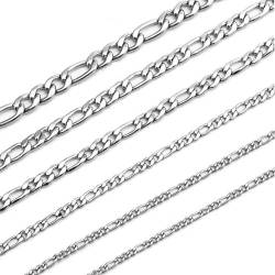 Uwiyo Figarokette, 3/4/5/6/7/8mm breit Silber Figaro Kette Edelstahl Halskette Hip Hop Punk Halskette Schmuck für Herren Damen, 46/51/56/61/66cm Länge (Silber-3mm, 46) von Uwiyo