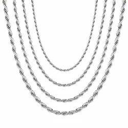 Uwiyo Herren Silberkette, 2/3/4mm breit Verdrehte Kette Edelstahl Kordelkette Rope Kette Halskette für Herren Damen, 46/51//56/61cm Länge (Silber-3mm, 56) von Uwiyo