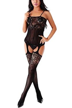 V-TiNG Damen Bodystocking Netz Netzstrümpfe Catsuit ouvert Bodys Reizwäsche Sexy Strumpfhosen Nachtbekleidung Unterwäsche Dessous Ärmellos für Frauen Sex S-L von V-Ting