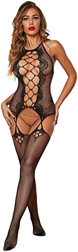 V-TiNG Netzstrümpfe Ouvert Bodystocking Sexy Dessous Catsuit Netz Dessous Hohle Bodysuit für Frauen schwarz von V-Ting