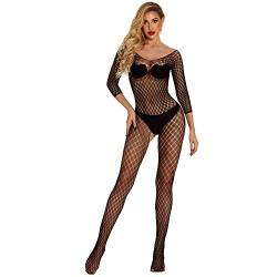 V-TiNG Sexy unterwäsche dessous damen erotik set Netz durchsichtiges Bodystocking bodysuit catsuit Nachtwäsche (Schwarzes Plaid, S/M/L) von V-Ting