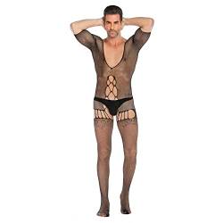 V-Ting Sexy Bodystocking Ouvert Dessous Herren Strapse Netz Catsuit Reizwäsche Netzstrümpfe unterwäsche Negligees Lingeriedamen erotik Set Männer Pyjama Outfits (Schwarz B, Einheitsgröße) von V-Ting