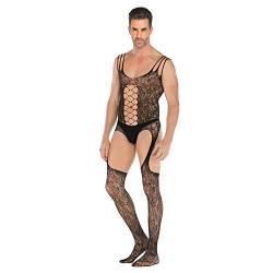 V-Ting Sexy Bodystocking Ouvert Dessous Herren Strapse Netz Catsuit Reizwäsche Netzstrümpfe unterwäsche Negligees Lingeriedamen erotik Set Männer Pyjama Outfits (Schwarz C, Einheitsgröße) von V-Ting