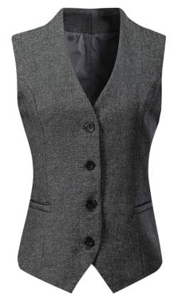 V VOCNI Damen-Anzug, komplett gefüttert, mit 4 Knöpfen, V-Ausschnitt, eleganter Anzug, Weste, Hanfgrau, 36 von V VOCNI