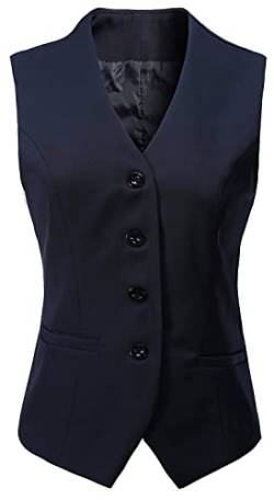 V VOCNI Damen-Anzug, komplett gefüttert, mit 4 Knöpfen, V-Ausschnitt, eleganter Anzug, Weste, marineblau, 42 von V VOCNI