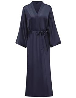 V Vaborous Damen Morgenmantel mit Blumenmuster, lang, Satin, Kimono, lang, lang, Solid Navy, XXL/3XL von V Vaborous