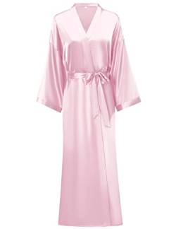 V Vaborous Damen Weiche Lange Satin Bademäntel Lange Seide Bademäntel Volle Länge Bademäntel Kimonos Seidig Bademantel Morgenmäntel, Solid Pink, Large-X-Large von V Vaborous