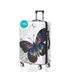 Voyagoux Koffer handgepäck - 116L, Hartschalenkoffer groß, TSA-Schloss, ABS, 4X 360° Rollen, Leichtgewicht Suitcase, 75x48x30cm, mit Schmetterling-Motiv von V Voyagoux