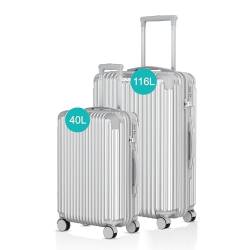 Voyagoux Kofferset 2 teilig - 40L & 116L, Hartschalenkoffer Set, TSA-Schloss, ABS, 4X 360° Rollen, Robust und Leichtgewicht Suitcase, Silber von V Voyagoux