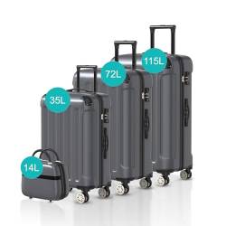 Voyagoux Kofferset 4 teilig - 14L, 35L, 72L, 115L, Hartschalenkoffer Set, TSA-Schloss, ABS, 4X 360° Rollen, Robust und Leichtgewicht Suitcase, Dunkelgrau von V Voyagoux