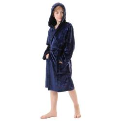 V.&GRIN Jungen-Fleece-Bademantel, weicher Fuzzy-Bademantel mit Kapuze für Kleinkinder für Kinder von 3–14 Jahren (Marineblau 11–12 von V.&GRIN