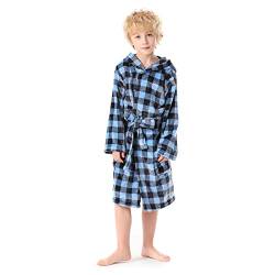 V.&GRIN Jungen-Fleece-Bademantel, weicher Fuzzy-Bademantel mit Kapuze für Kleinkinder für Kinder von 3–14 Jahren (blau kariert 3–4 von V.&GRIN