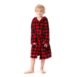 V.&GRIN Jungen-Fleece-Bademantel, weicher Fuzzy-Bademantel mit Kapuze für Kleinkinder für Kinder von 3–14 Jahren (rot kariert 9–10 von V.&GRIN
